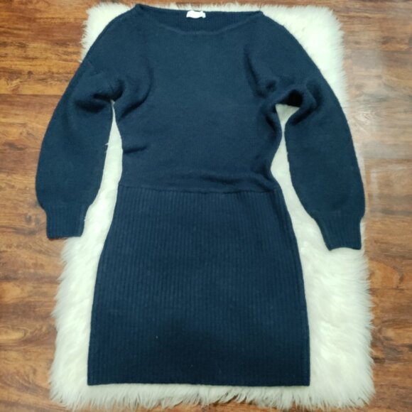 Meshki Navy Blue Chic Rafferty Boat Neck Knit Sweater Dress Women's Size Medium - Picture 7 of 13